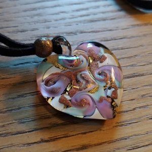 Vintage Blown Glass Heart Necklace Velvet Cord